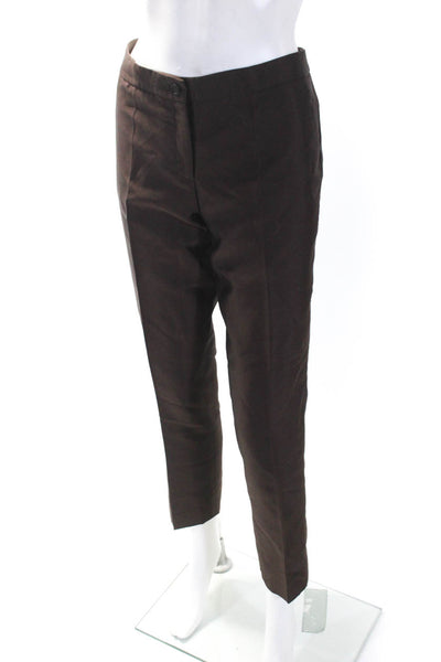 Michael Kors Womens Silk Button Closure Mid-Rise Tapered Pants BrownSize 6