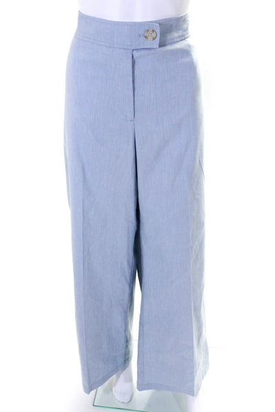 Elie Tahari Womens Linen Blend Wide Leg High Rise Pants Sky Blue Size 14