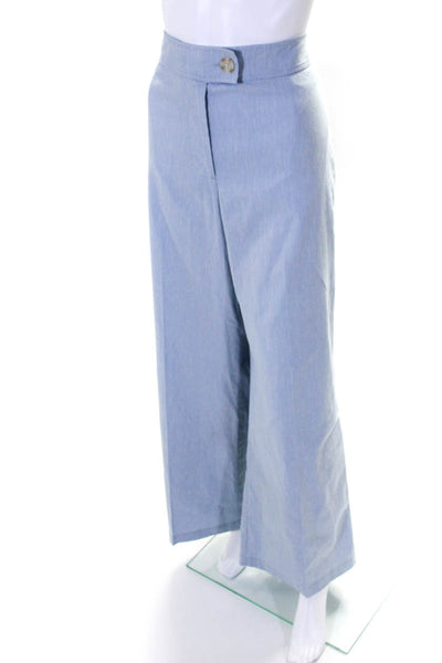 Elie Tahari Womens Linen Blend Wide Leg High Rise Pants Sky Blue Size 14