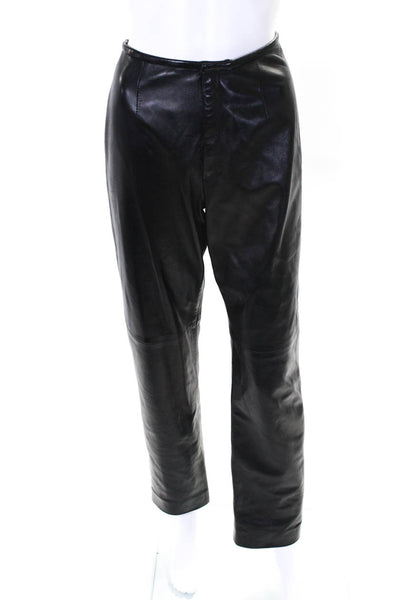 Cole Haan Womens Leather High-Rise Zip Up Lined Straight Leg Pants Black Size S