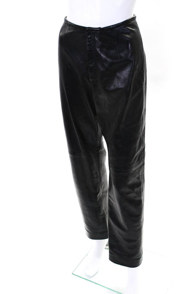 Cole Haan Womens Leather High-Rise Zip Up Lined Straight Leg Pants Black Size S