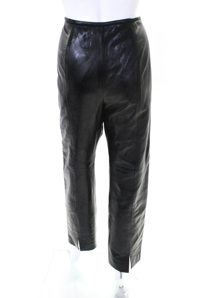 Cole Haan Womens Leather High-Rise Zip Up Lined Straight Leg Pants Black Size S