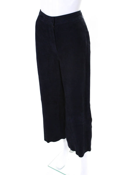 Whistles Womens Suede High-Rise Lined Wide Leg Trousers Midnight Blue Size 8