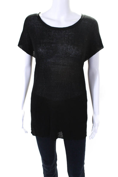 Eileen Fisher Womens Knit Cap Sleeve Split Hem Boat Neck Tunic Top Black Size S