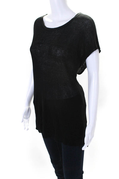 Eileen Fisher Womens Knit Cap Sleeve Split Hem Boat Neck Tunic Top Black Size S