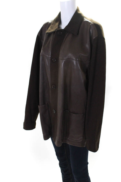 Take 6 by Kashani Womens Leather Long Sleeve Button Down Shacket Brown Size M