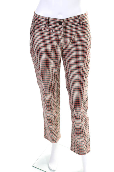 Agnona Womens Cotton Check Print Buttoned Straight Leg Pants Red Size EUR40