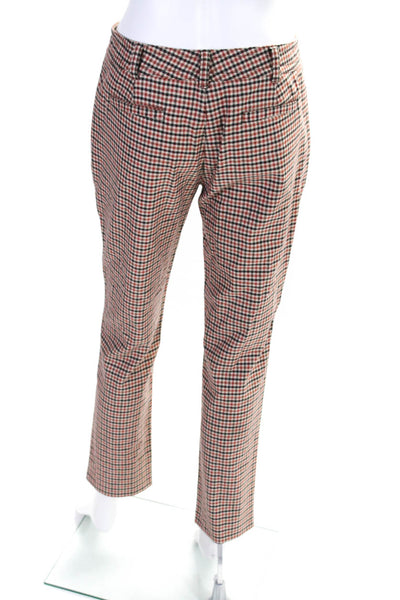 Agnona Womens Cotton Check Print Buttoned Straight Leg Pants Red Size EUR40