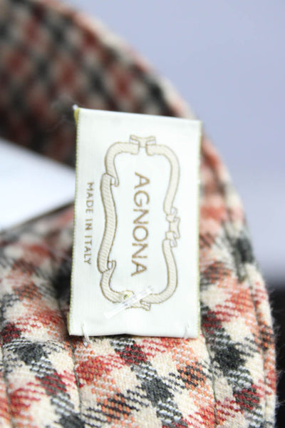 Agnona Womens Cotton Check Print Buttoned Straight Leg Pants Red Size EUR40