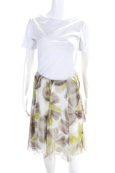 Agnona Womens Silk Floral Print Pleated Zipped A-Line Skirt Green Size EUR40