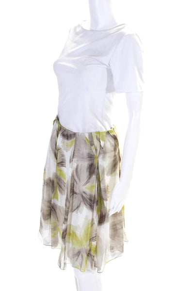 Agnona Womens Silk Floral Print Pleated Zipped A-Line Skirt Green Size EUR40