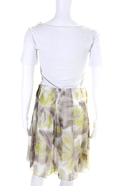 Agnona Womens Silk Floral Print Pleated Zipped A-Line Skirt Green Size EUR40