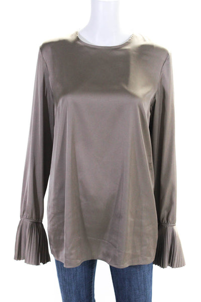 Parosh Womens Pleated Flare Long Sleeves Blouse Gray Size Extra Large