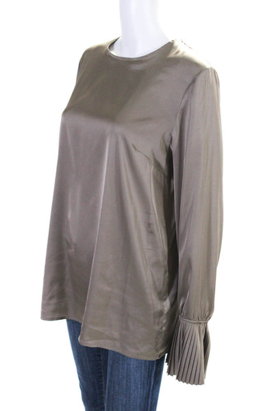 Parosh Womens Pleated Flare Long Sleeves Blouse Gray Size Extra Large