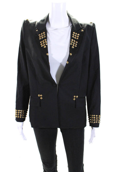 Givenchy Womens Silk Studded Peak Collar One Button Blazer Jacket Black Size 40