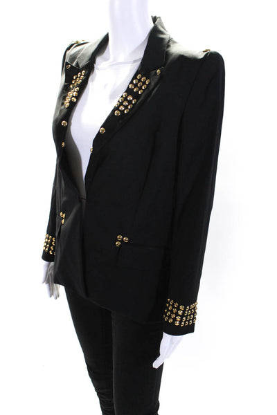 Givenchy Womens Silk Studded Peak Collar One Button Blazer Jacket Black Size 40