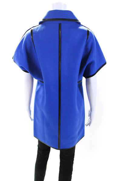 Michael Kors Womens Wool Collared Short Sleeve Zip Up Longline Coat Blue Size 4