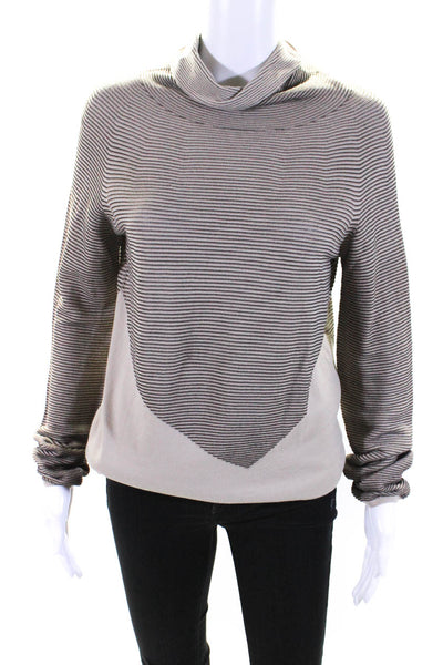 Armani Collezioni Womens Knit High Neck Long Sleeve Pullover Top Taupe Size 10