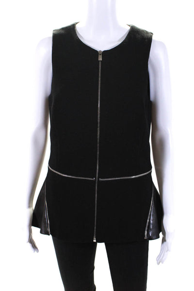 Michael Kors Womens Wool Round Neck Sleeveless Zip Up Blouse Top Black Size 12