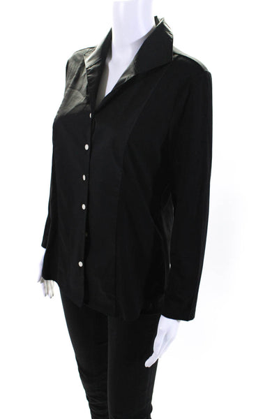 Hinson Wu Womens Cotton Blend Long Sleeve Button Up Blouse Top Black Size M