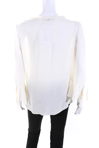 Kobi Halperin Womens Silk Round Neck Long Sleeve Blouse Top Beige Size M