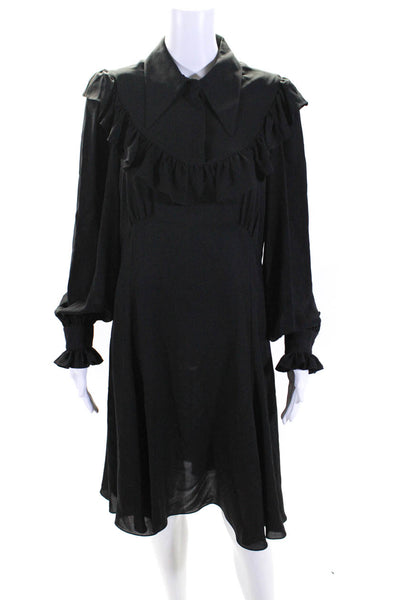 Michael Kors Collection Womens Collar Long Sleeve Button Up Dress Black Size 12