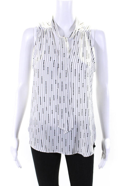 Veronica M Womens White Printed Tie V-Neck Sleeveless Blouse Top Size M