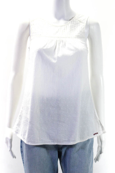 prAna Women's Round Neck Sleeveless Dressy Blouse White Size S