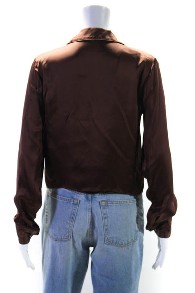 Whistles Women's Long Sleeves Asymmetrical Leather Moto Jacket Burgundy Size 8