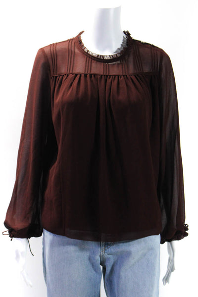 Wilfred Womens Maroon Ruffle Crew Neck Layered Long Sleeve Blouse Top Size XS