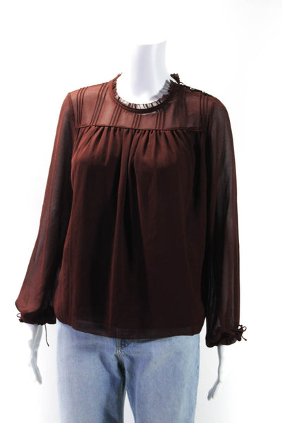 Wilfred Womens Maroon Ruffle Crew Neck Layered Long Sleeve Blouse Top Size XS