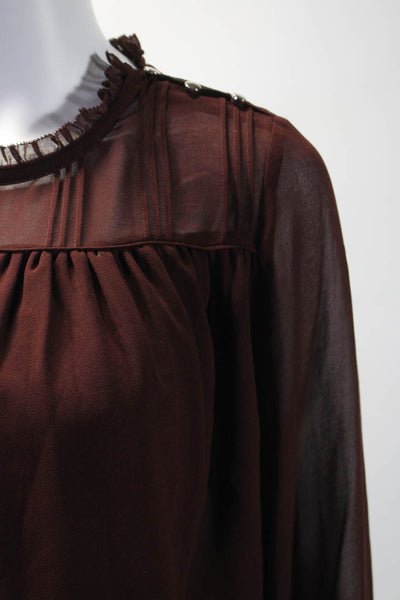 Wilfred Womens Maroon Ruffle Crew Neck Layered Long Sleeve Blouse Top Size XS