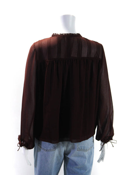 Wilfred Womens Maroon Ruffle Crew Neck Layered Long Sleeve Blouse Top Size XS