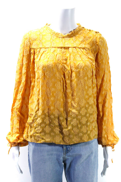 Wilfred Womens Yellow Textured Printed Crew Neck Long Sleeve Blouse Top Size XS