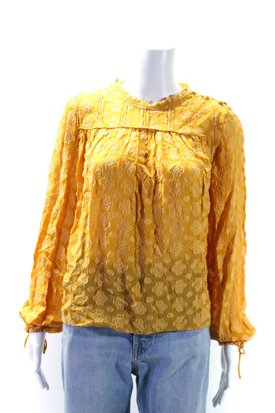 Wilfred Womens Yellow Textured Printed Crew Neck Long Sleeve Blouse Top Size XS