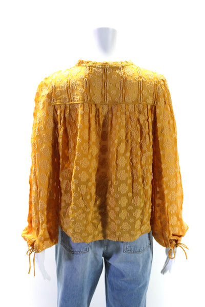 Wilfred Womens Yellow Textured Printed Crew Neck Long Sleeve Blouse Top Size XS