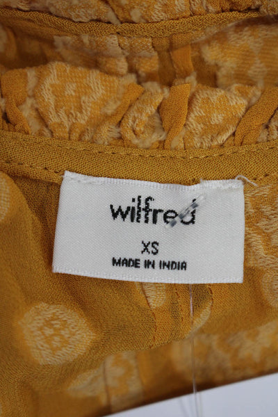 Wilfred Womens Yellow Textured Printed Crew Neck Long Sleeve Blouse Top Size XS