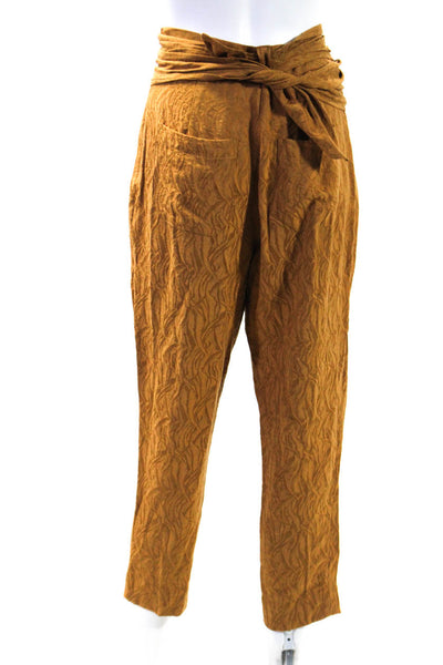 Ettitwa Womens Brown Textured High Rise Belt Straight Leg Pants Size 0