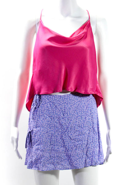 Zara Womens Skirt Neon Pink Drape Neck Open Back Crop Blouse Top Size S XS lot 2