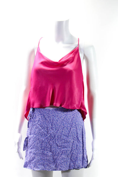 Zara Womens Skirt Neon Pink Drape Neck Open Back Crop Blouse Top Size S XS lot 2