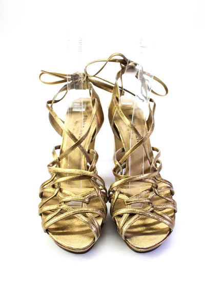 Sonia Rykiel Womens Block Heel Metallic Strappy Sandals Gold Tone Leather 36