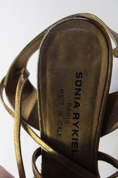 Sonia Rykiel Womens Block Heel Metallic Strappy Sandals Gold Tone Leather 36