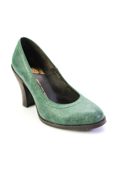 Dries Van Noten Womens Block Heel Round Toe Scalloped Pumps Green Size 36