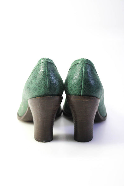 Dries Van Noten Womens Block Heel Round Toe Scalloped Pumps Green Size 36