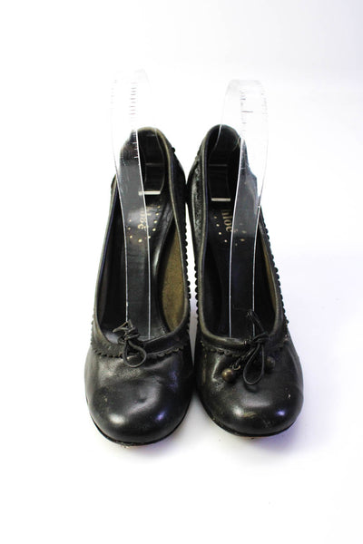 Chloe Womens Stiletto Round Toe Scalloped Pumps Black Leather Size 37