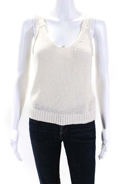 Madewell Womens V Neck Tank Top White Cotton Blend Size Extra Small