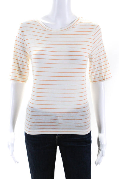 Vince Womens Striped Short Sleeves Tee Shirt White Yellow Cotton Size Small