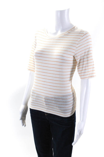 Vince Womens Striped Short Sleeves Tee Shirt White Yellow Cotton Size Small