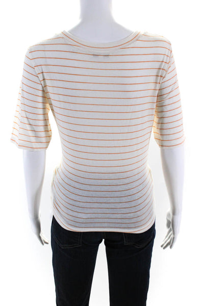 Vince Womens Striped Short Sleeves Tee Shirt White Yellow Cotton Size Small