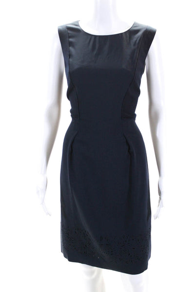 T Tahari Womens Sleeveless Pleated Front Laser Cut Dress Navy Blue Size 6